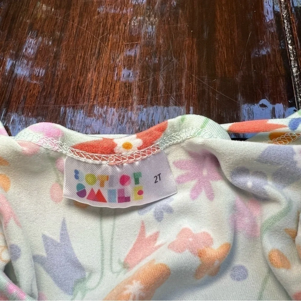 Dot Dot Smile Short Sleeve Kids Dress Mint Green With Flowers Size 2T